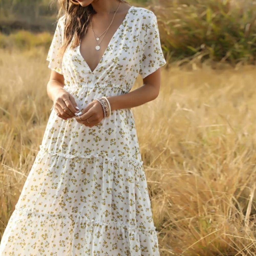 SPRING BOHO GYPSY FLORAL PRINT MAXI DRESS - Picture 5 of 7